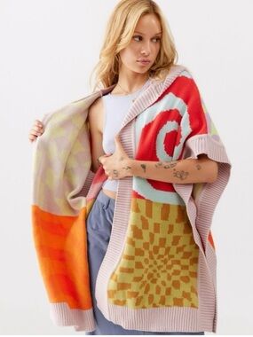 Urban Outfitters Abstract Hooded Poncho